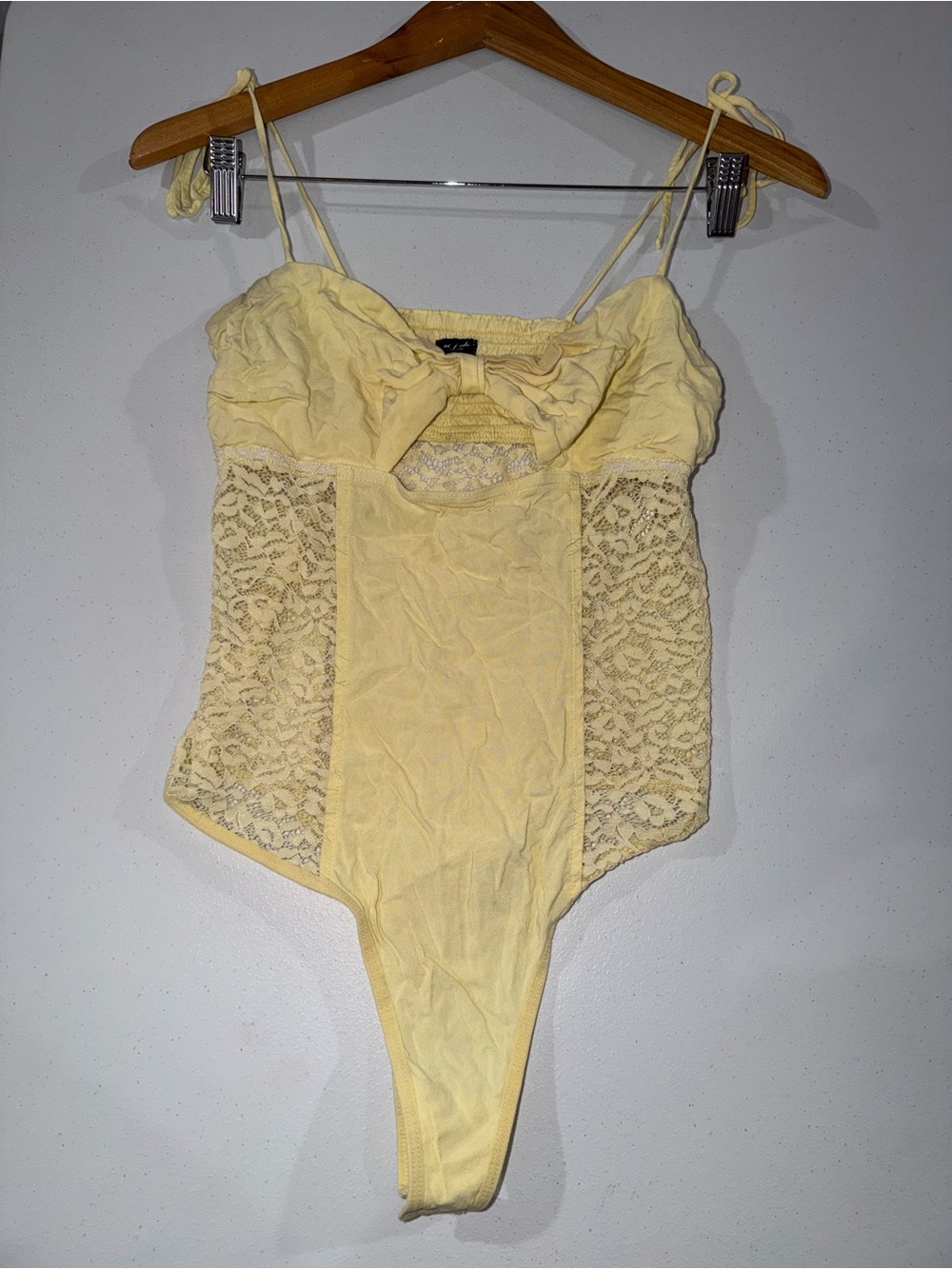 Urban Outfitters Pale Yellow Lace-Panel Bodysuit